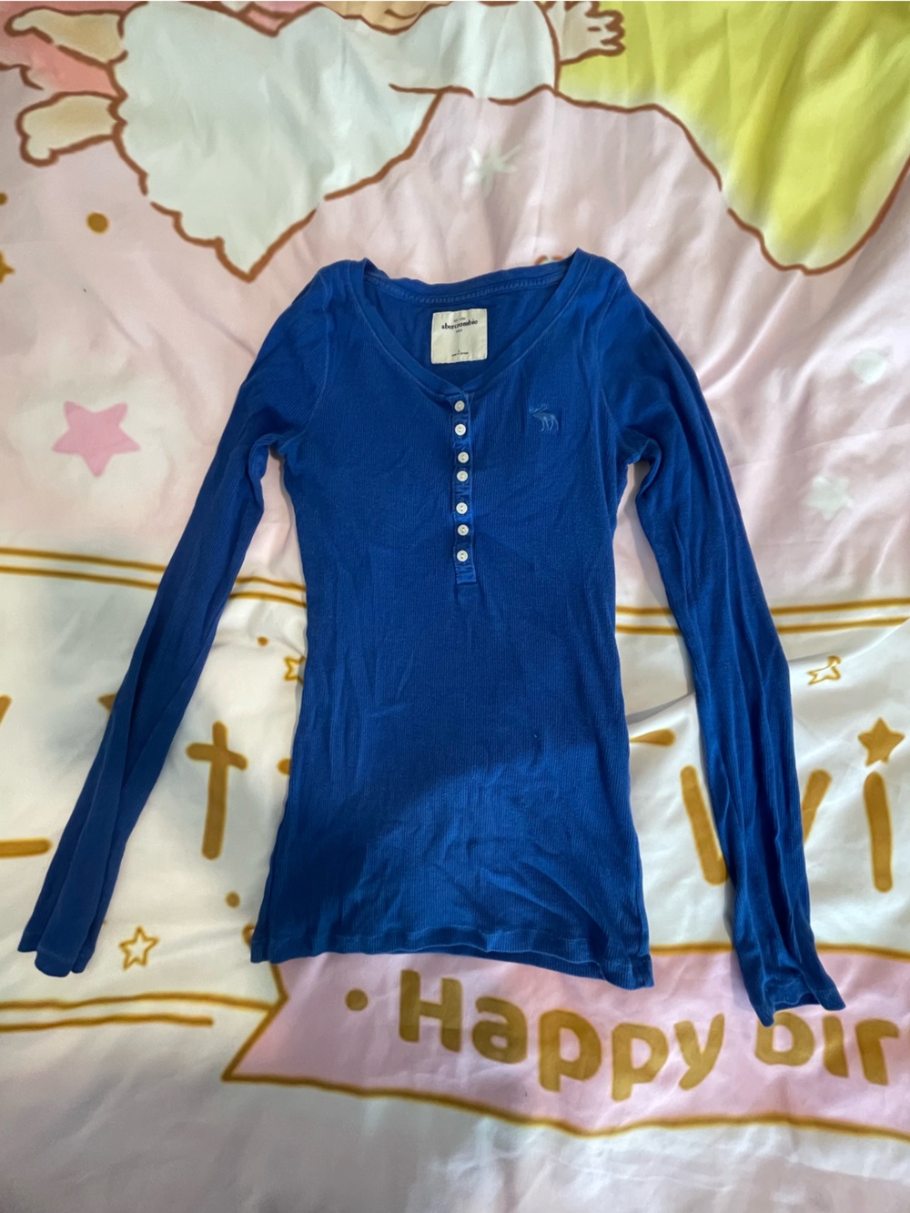 abercrombie kids Royal Blue Long-Sleeve Ribbed Henley Top
